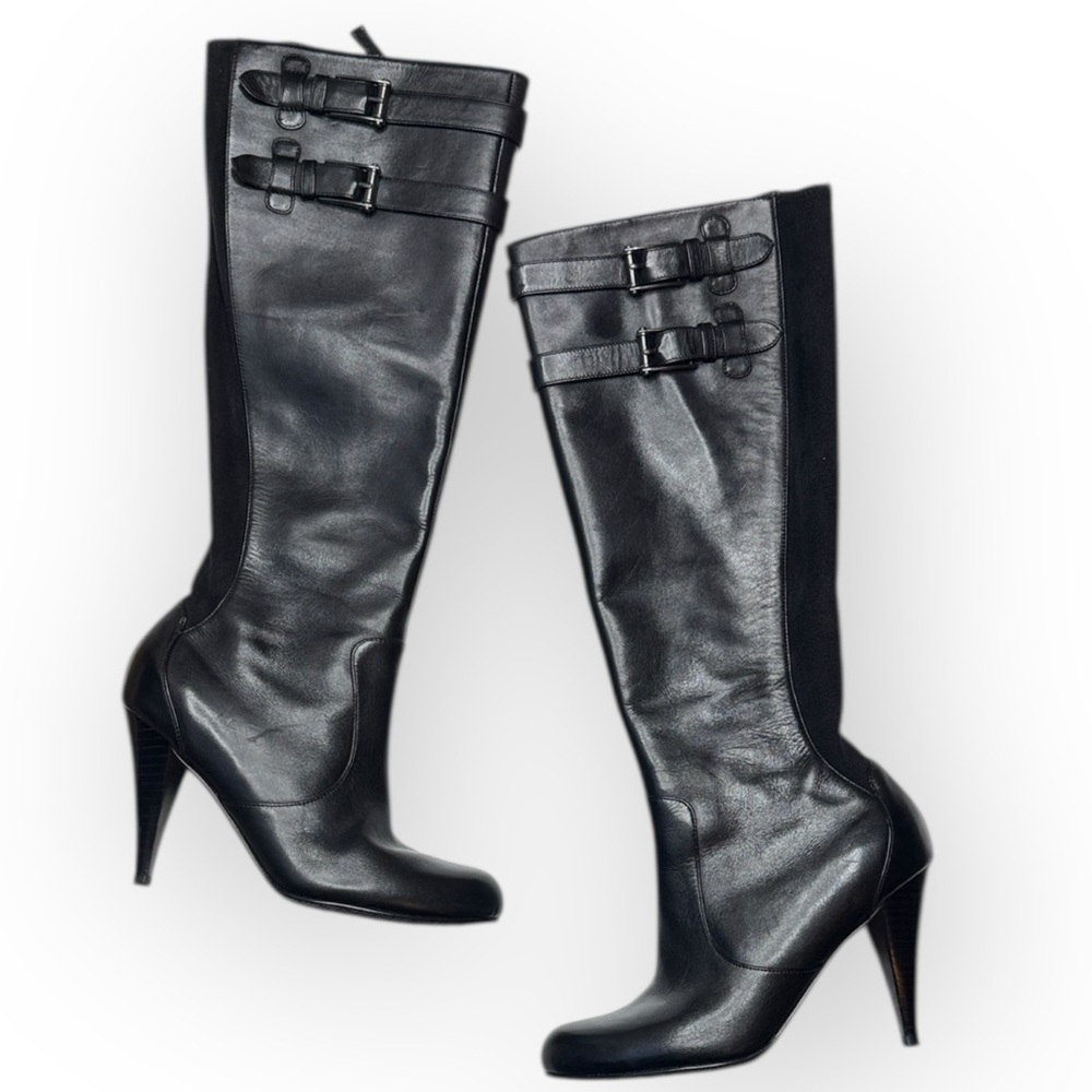 Cole Haan Z27118* Nike Air Jalisa Tall Leather Heel Boots Black S-441 Sz 7 B